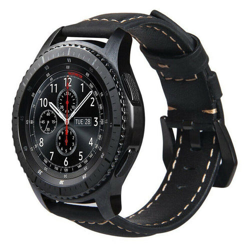 Leather Strap, black, on a watch, 3/4 front view