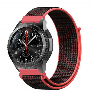 Nylon Strap, black/coral, on a watch, 3/4 front view