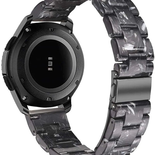 Metal Resin Strap, black/white, on a watch, 3/4 front view