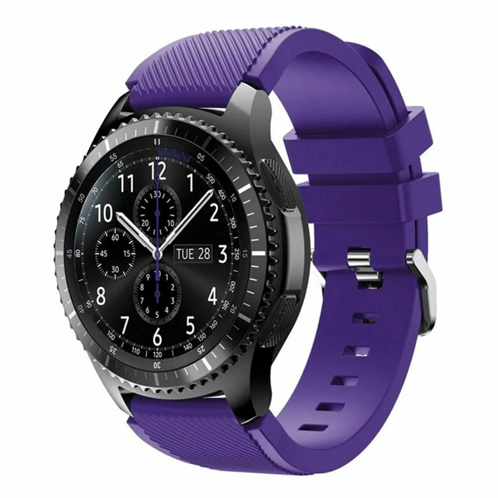 Twill Silicone Strap, purple, on a watch, 3/4 front view