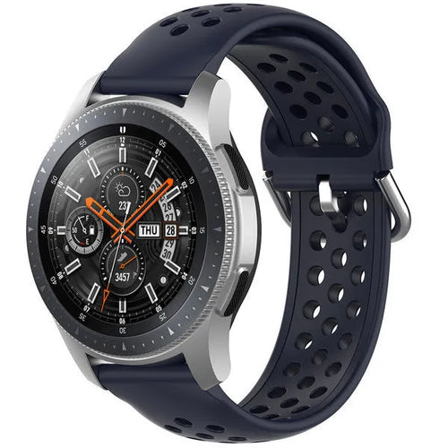 Breathable Silicone Strap, dark blue, on a watch, 3/4 front view