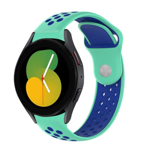 Silicone Sport Strap, aqua/blue, on a watch, 3/4 front view