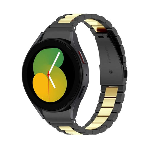 Steel Strap, black/gold, on a watch, 3/4 front view