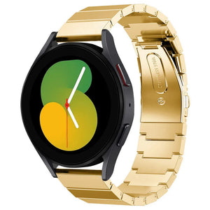 Premium Metal Strap, gold, on a watch, 3/4 front view