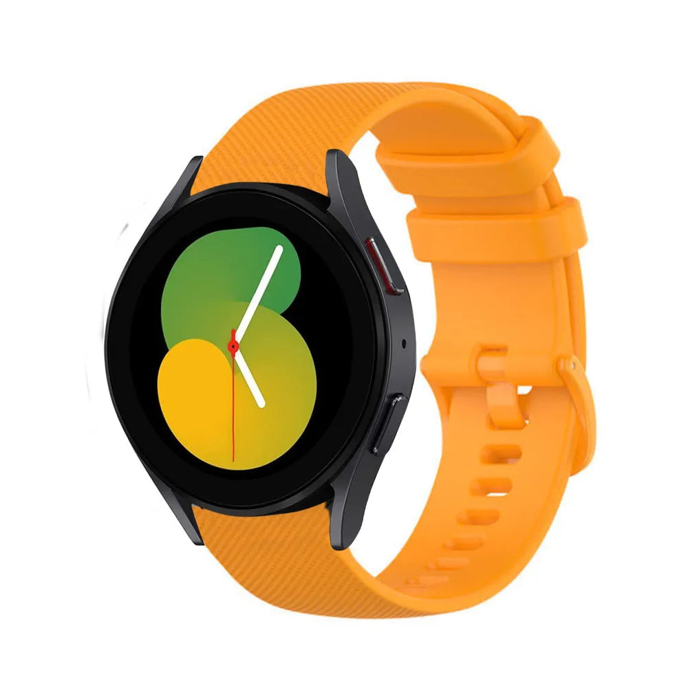 Premium Silicone Strap, orange, on a watch, 3/4 front view
