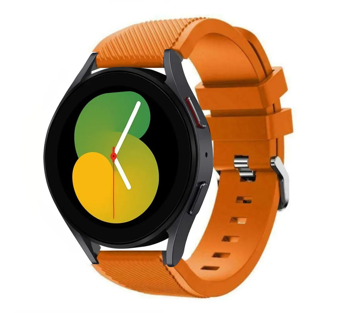 Twill Silicone Strap, orange, on a watch, 3/4 front view