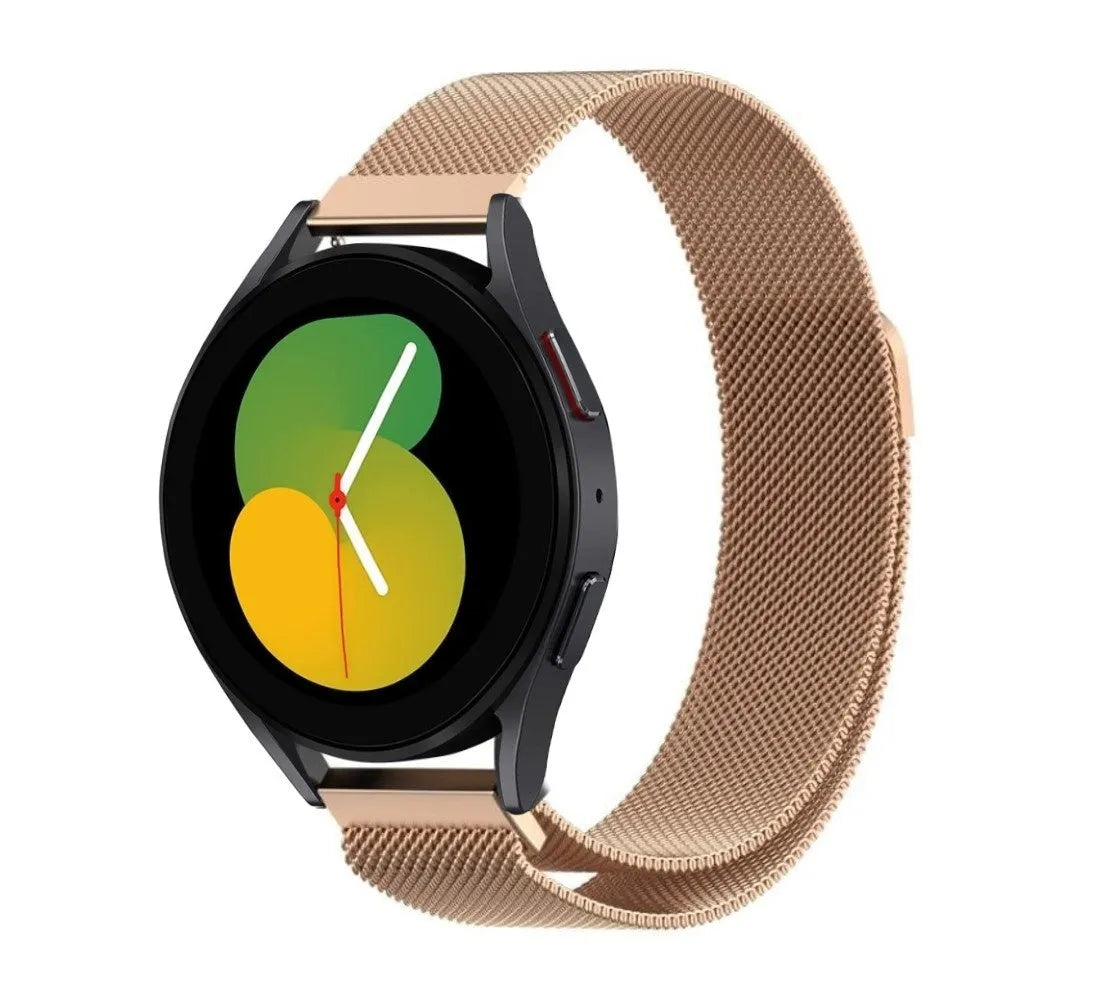 Milanese Strap, rose gold, on a watch, 3/4 front view