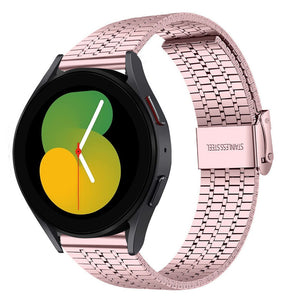 Fine Steel Strap, pink, on a watch, 3/4 front view