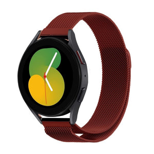 Milanese Strap, red, on a watch, 3/4 front view