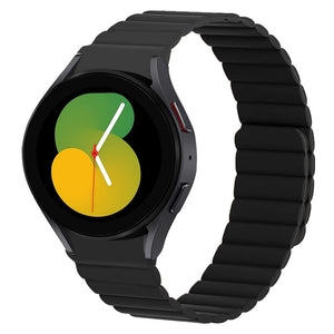 Magnetic Silicone Strap, black, on a watch, 3/4 front view
