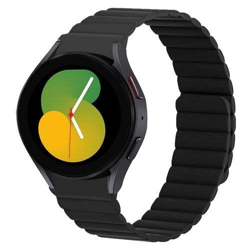 Magnetic Silicone Strap, black, on a watch, 3/4 front view