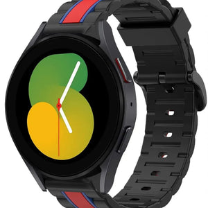Silicone Special Edition Strap, black/red, on a watch, 3/4 front view