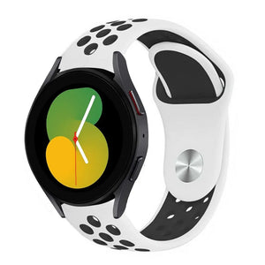 Silicone Sport Strap, white/black, on a watch, 3/4 front view