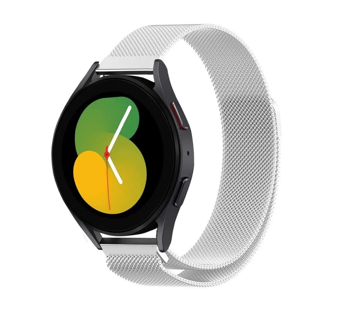 Milanese Strap, silver, on a watch, 3/4 front view