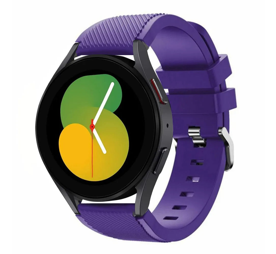 Twill Silicone Strap, purple, on a watch, 3/4 front view
