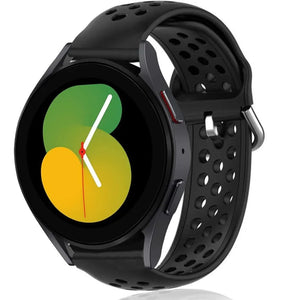 Breathable Silicone Strap, black, on a watch, 3/4 front view
