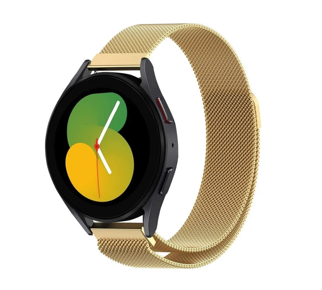 Milanese Strap, gold, on a watch, 3/4 front view