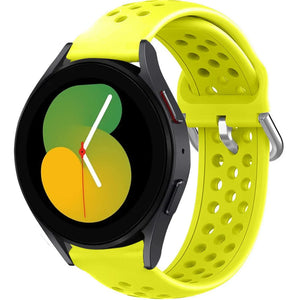Breathable Silicone Strap, yellow, on a watch, 3/4 front view