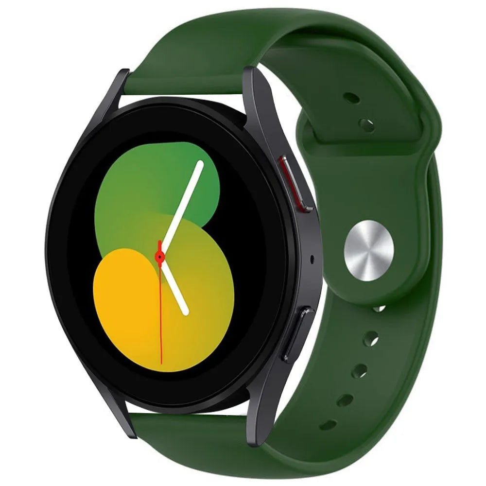Silicone Sport Strap, army green, on a watch, 3/4 front view
