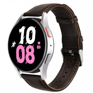 Leather Strap, dark brown, on a watch, 3/4 front view
