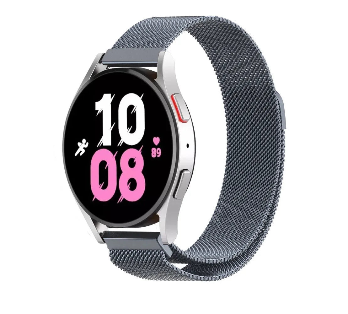 Milanese Strap, space grey, on a watch, 3/4 front view