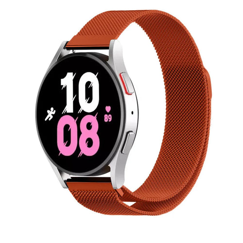 Milanese Strap, orange, on a watch, 3/4 front view