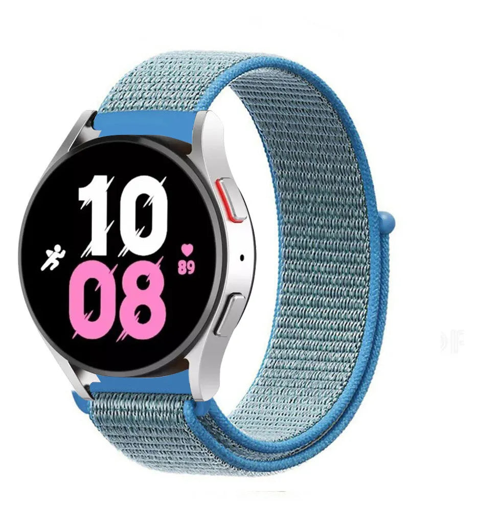 Nylon Strap, blue, on a watch, 3/4 front view
