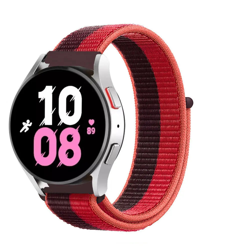 Nylon Strap, cherry magenta, on a watch, 3/4 front view