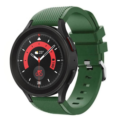 Twill Silicone Strap, army green, on a watch, 3/4 front view