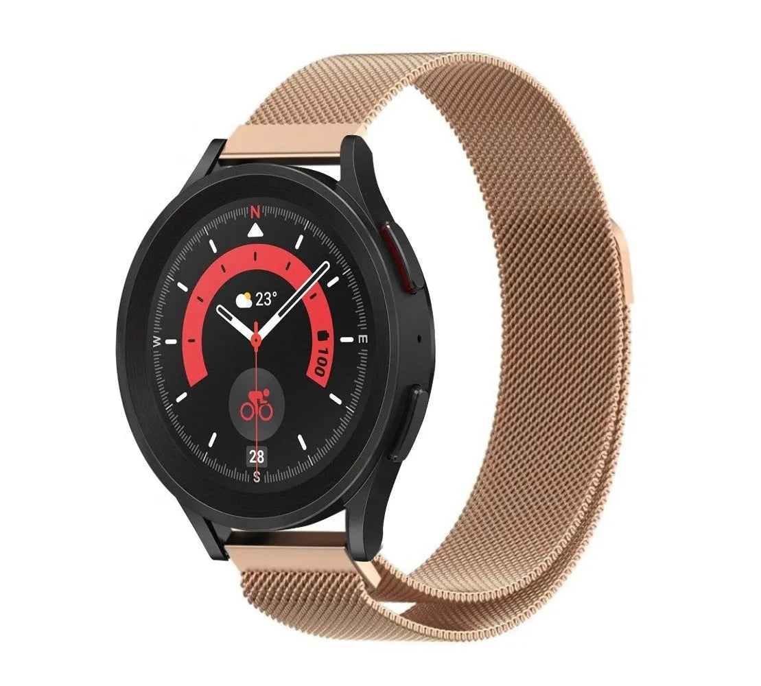 Milanese Strap, rose gold, on a watch, 3/4 front view