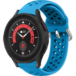 Breathable Silicone Strap, light blue, on a watch, 3/4 front view