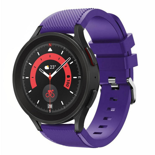 Twill Silicone Strap, purple, on a watch, 3/4 front view