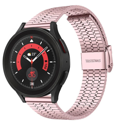 Fine Steel Strap, pink, on a watch, 3/4 front view