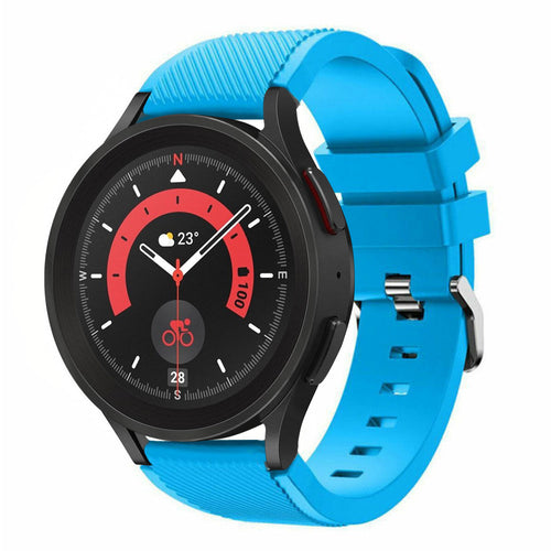 Twill Silicone Strap, light blue, on a watch, 3/4 front view