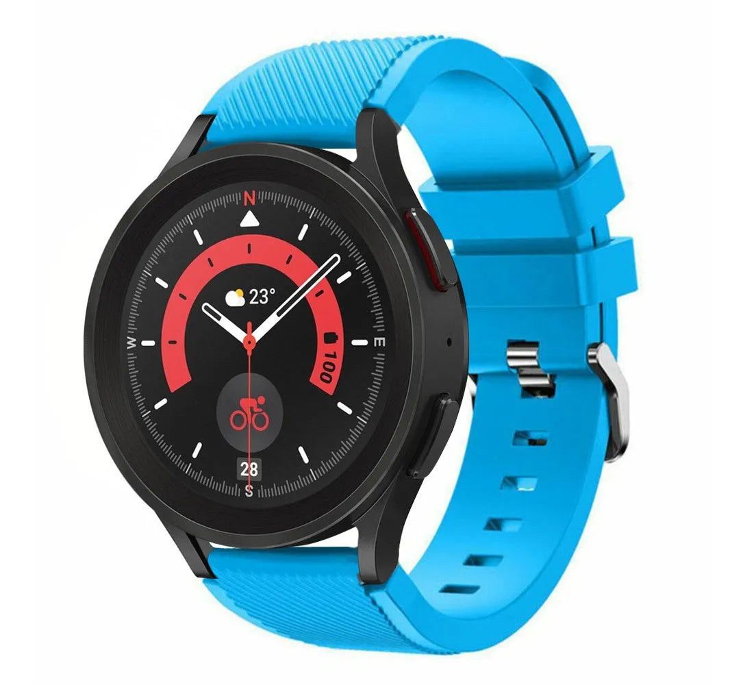 Twill Silicone Strap, light blue, on a watch, 3/4 front view