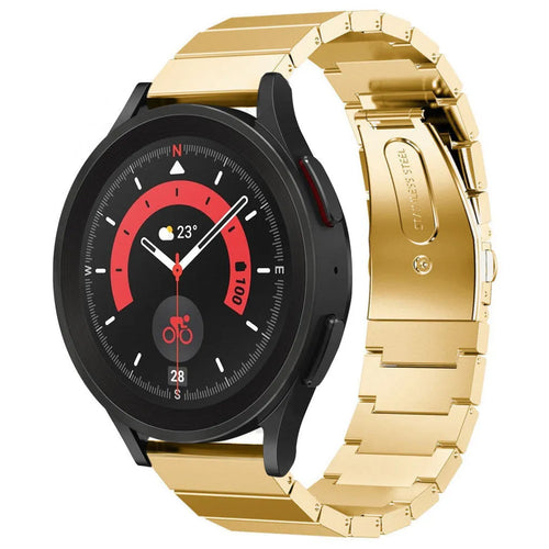 Premium Metal Strap, gold, on a watch, 3/4 front view