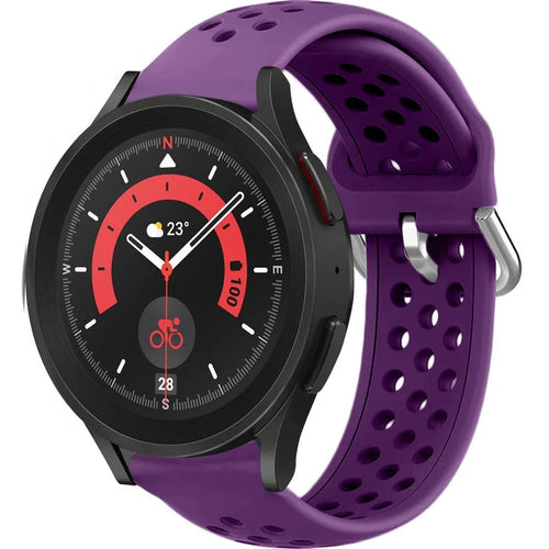 Breathable Silicone Strap, purple, on a watch, 3/4 front view