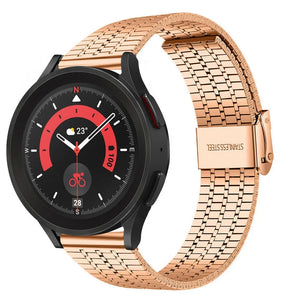 Fine Steel Strap, rose gold, on a watch, 3/4 front view
