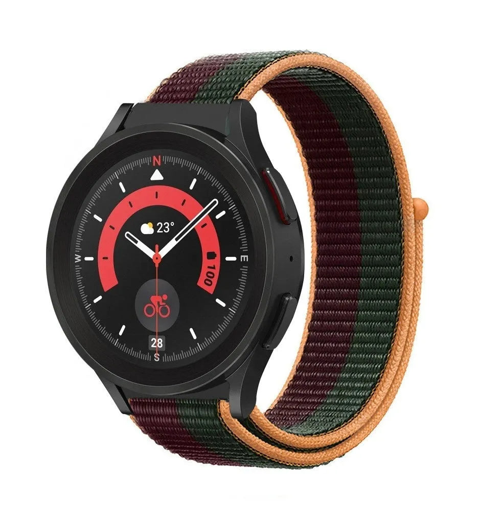 Nylon Strap, dark cherry, on a watch, 3/4 front view
