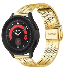 Fine Steel Strap, gold, on a watch, 3/4 front view