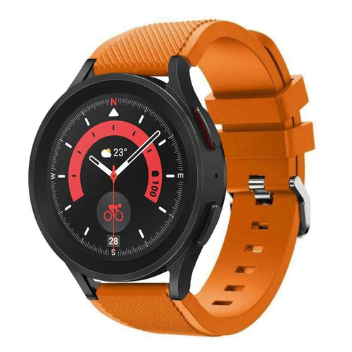 Twill Silicone Strap, orange, on a watch, 3/4 front view