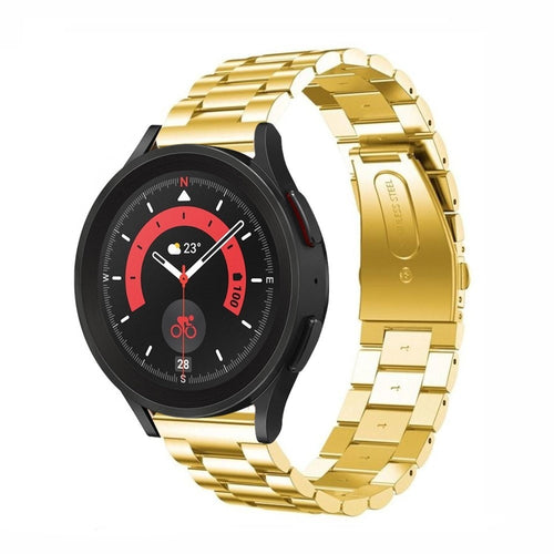 Steel Strap, gold, on a watch, 3/4 front view