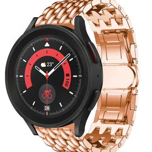 Steel Dragon Strap, rose gold, on a watch, 3/4 front view