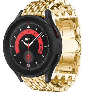 Steel Dragon Strap, gold, on a watch, 3/4 front view