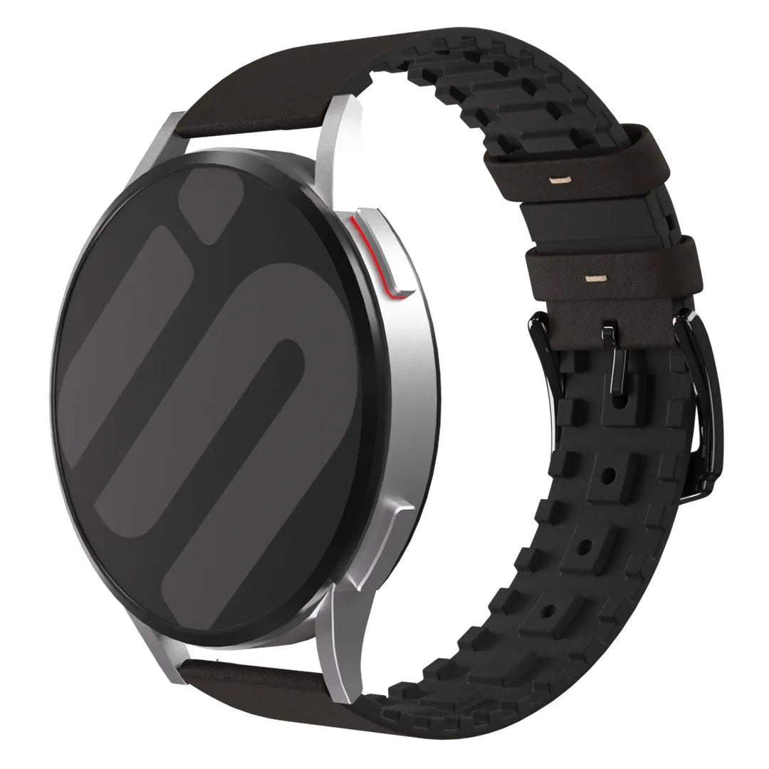 Leather Hybrid Strap, brown, on a watch, 3/4 front view