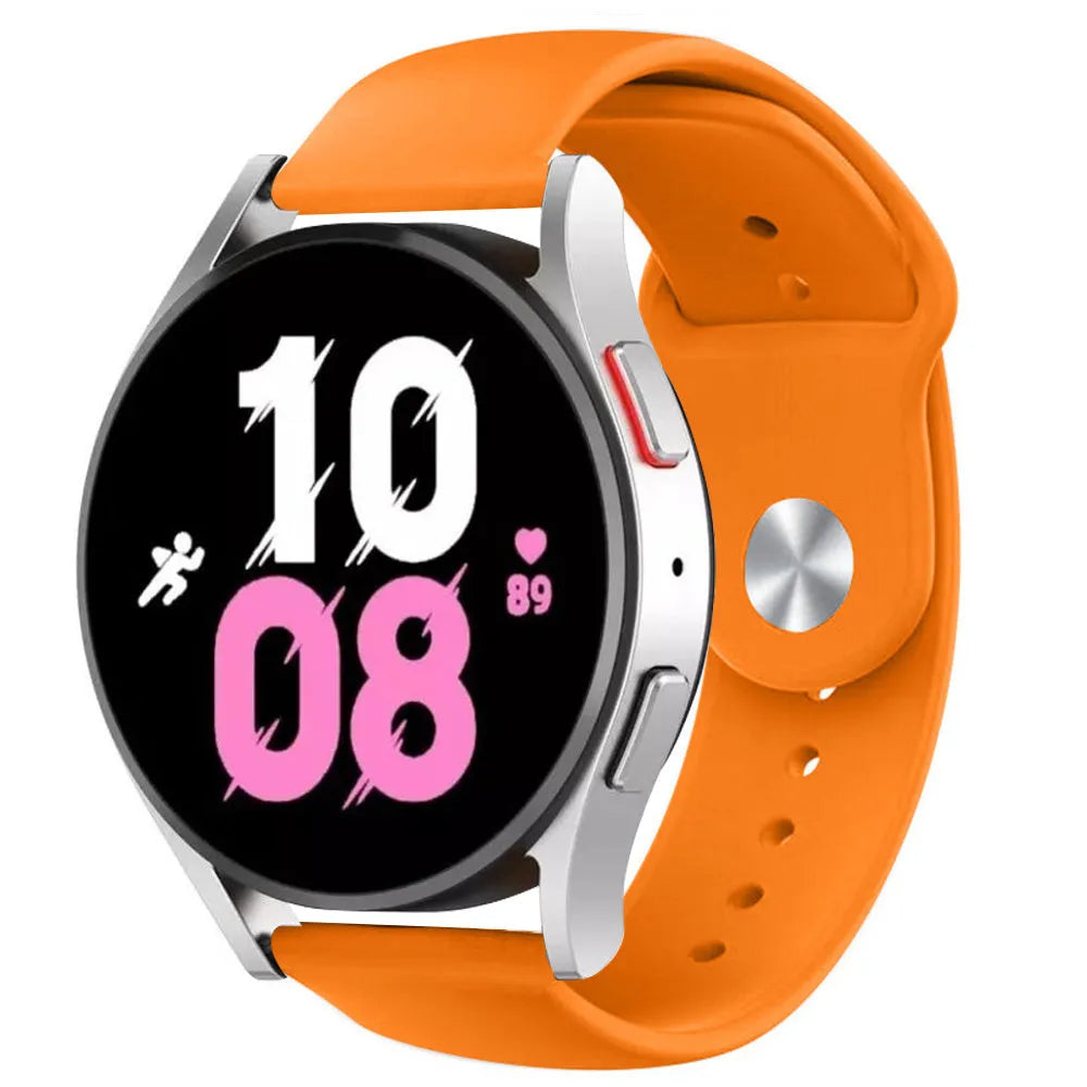 Silicone Sport Strap, orange, on a watch, 3/4 front view