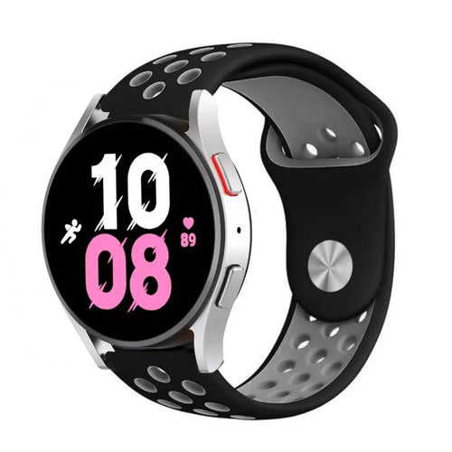Silicone Sport Strap, black/grey, on a watch, 3/4 front view