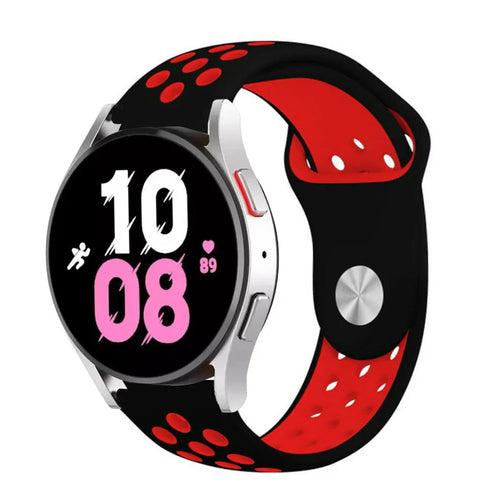 Silicone Sport Strap, black/red, on a watch, 3/4 front view