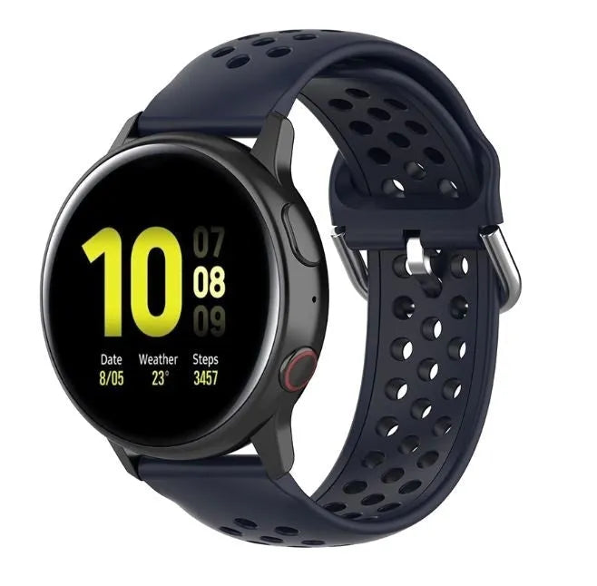 Breathable Silicone Strap, dark blue, on a watch, 3/4 front view