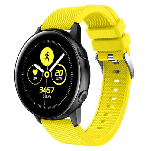 Twill Silicone Strap, yellow, on a watch, 3/4 front view